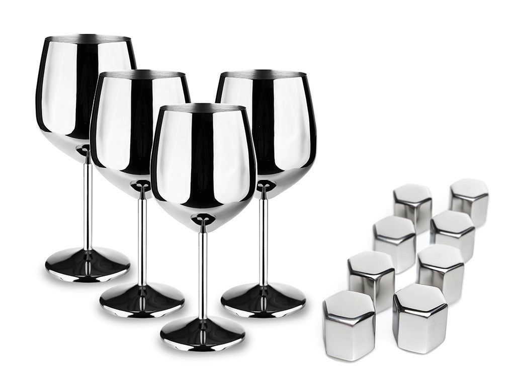 DRIKKEGLASS SETT - VINGLASS AV RUSTFRITT STÅL - 1