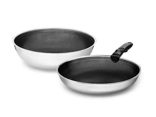 FRYING PAN WITH DETACHABLE HANDLE 2-PC WOK SET - 1
