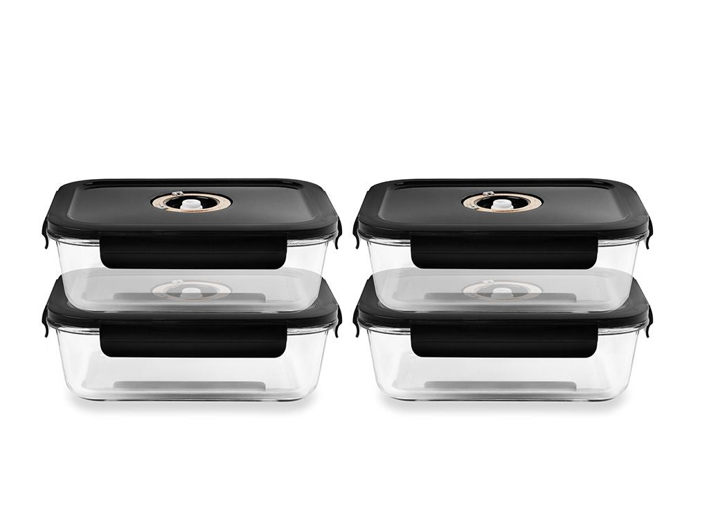 REKTANGULÆR VAKUUM GLASSBEHOLDER – 1040ML – SETT – 4 STK - 1