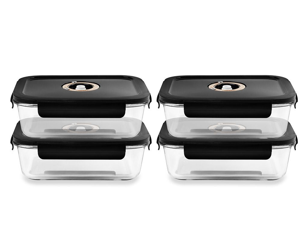 REKTANGULÆR VAKUUM GLASSBEHOLDER – 1480ML – SETT – 4 STK - 1