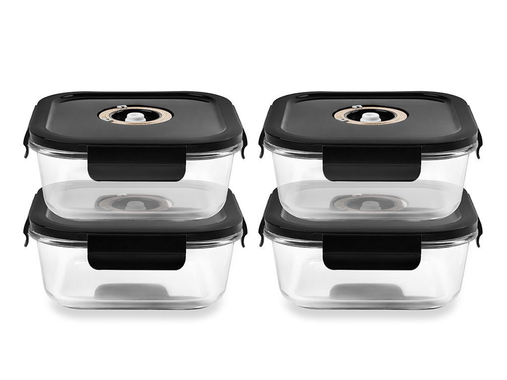 FIRKANTET VAKUUM GLASSBEHOLDER – 1230ML – SETT – 4 STK - 1