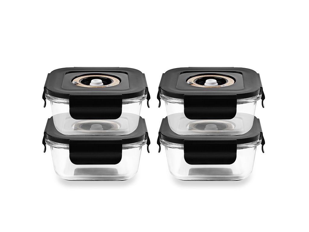 FIRKANTET VAKUUM GLASSBEHOLDER – 525ML – SETT – 4 STK - 1