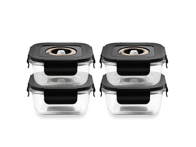 FIRKANTET VAKUUM GLASSBEHOLDER – 525ML – SETT – 4 STK - 1