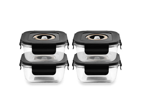 FIRKANTET VAKUUM GLASSBEHOLDER – 525ML – SETT – 4 STK - 1