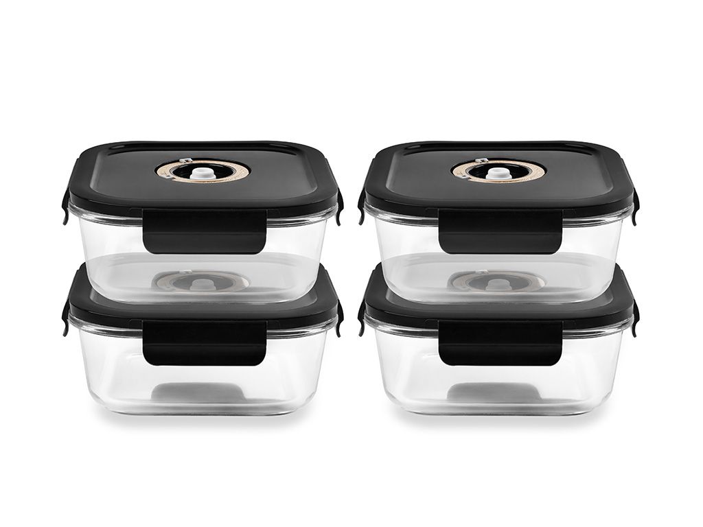 FIRKANTET VAKUUM GLASSBEHOLDER – 800ML – SETT – 4 STK - 1